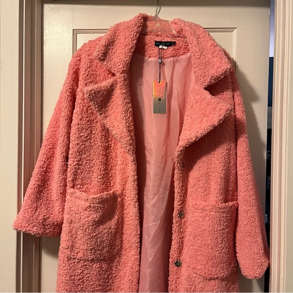 NWT ASOS Daisy Street Oversized Longline Coat Pink Teddy Fleece Size US 8 - Picture 3 of 4
